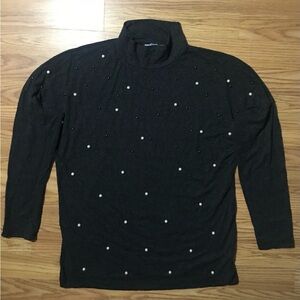 Milan Kiss Metallic Pearl Stretch Knit Sweater / Top Women’s M Charcoal Gray